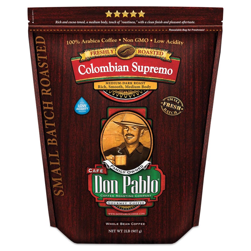 Cafe Don Pablo 2LB Don Pablo Colombian Supremo - Medium-Dark Roast - Whole Bean Coffee - Low Acidity - 2 Pound (2 lb) Bag - Image 1